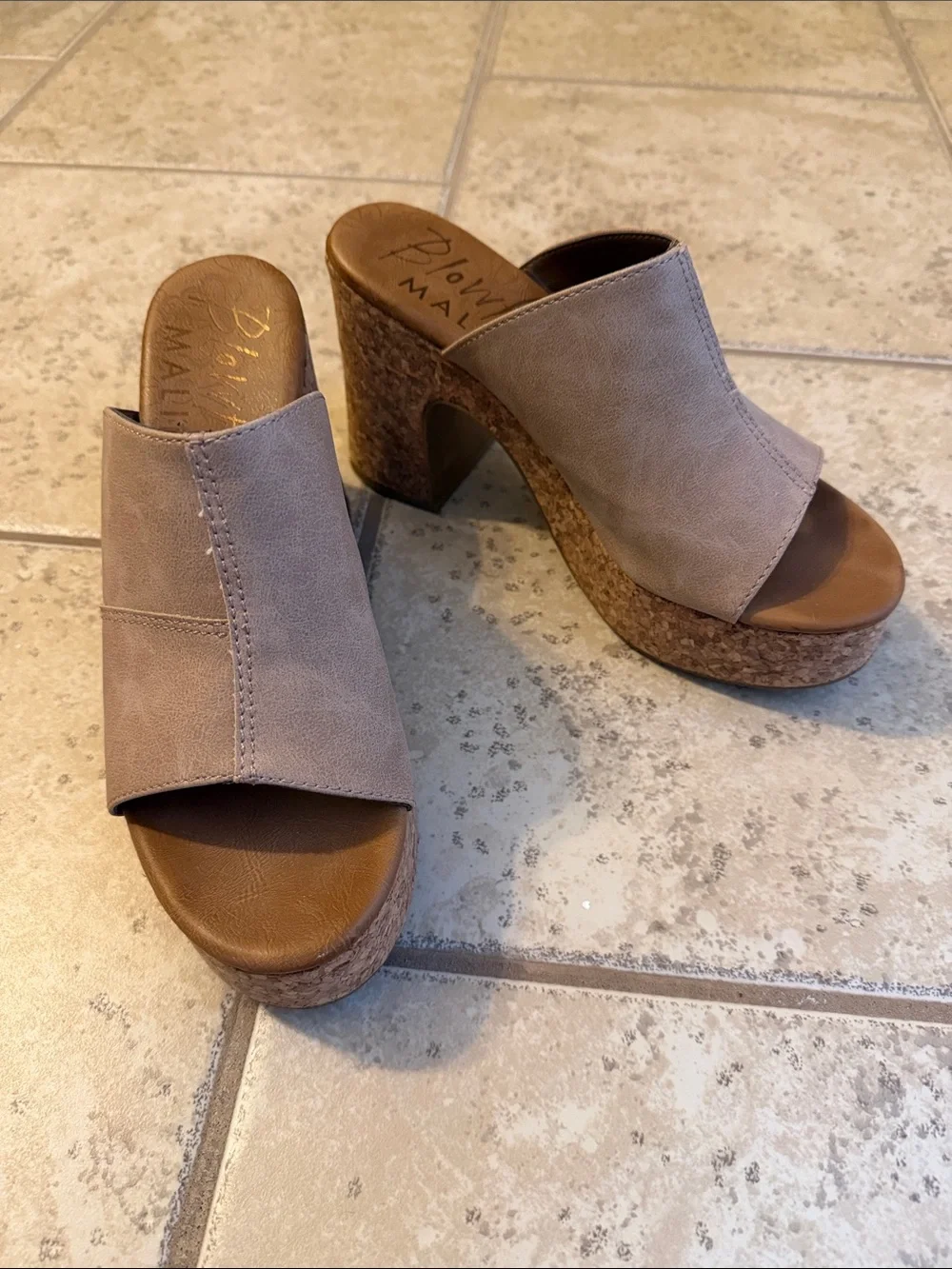 Blowfish Mauve-Taupe Suede Cork Platform Mules